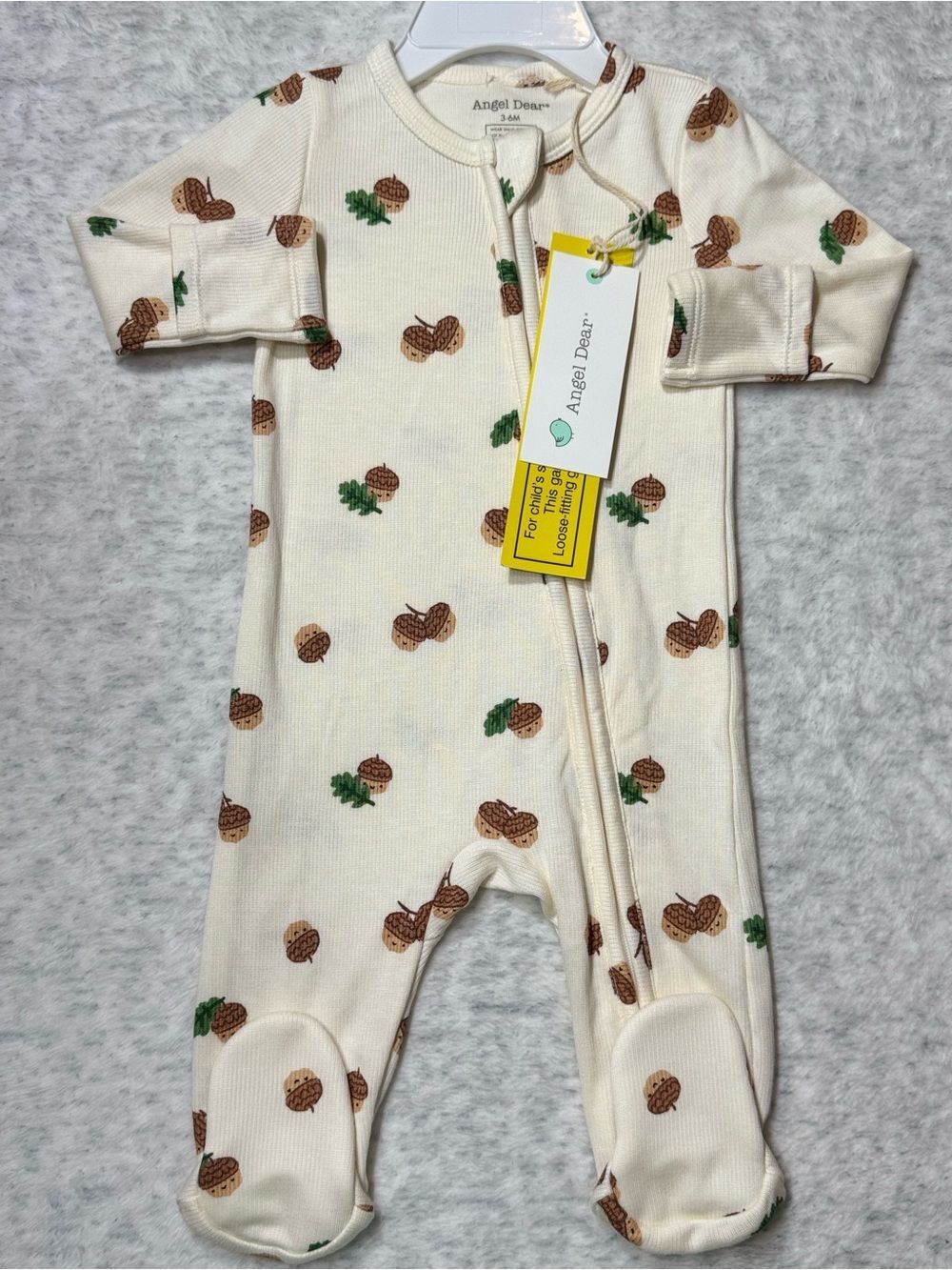 NWT Angel Dear Acorn Modal Zip Footie 3-6M Baby Fall Woodland Cream Neutral